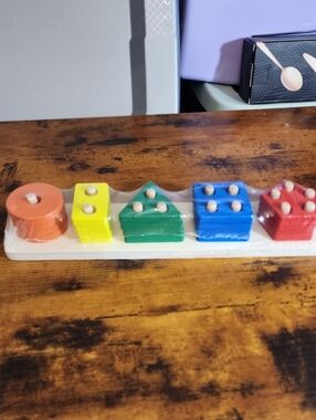 Wooden Shape Sorting Stack Toy - Monochrome Five Column Wooden Stacking Blocks